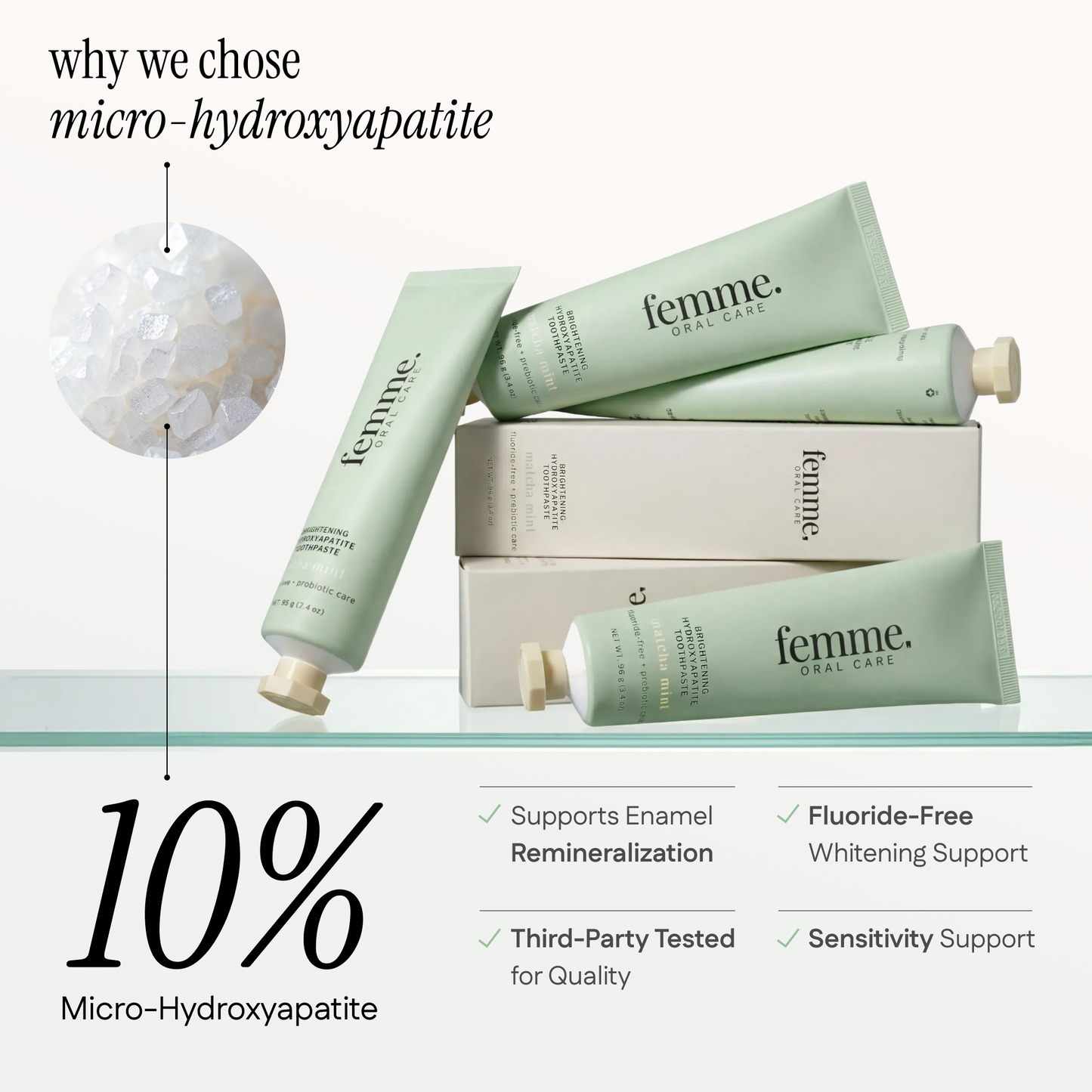 Tubes of femme oral care stacked on top of each other