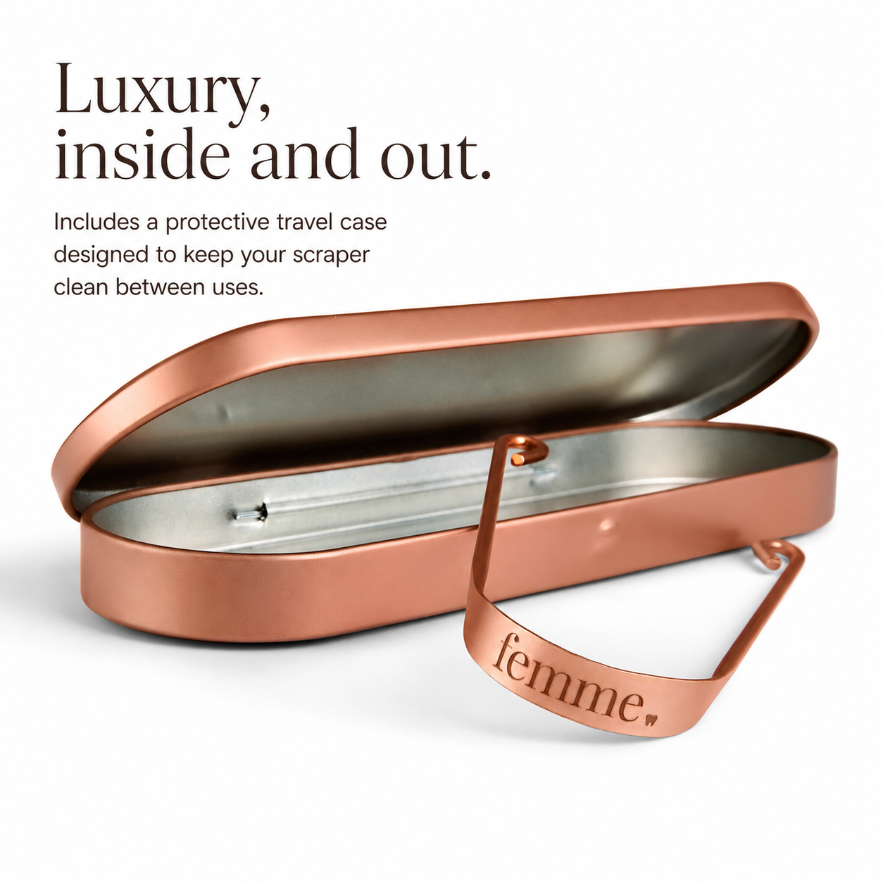 Femme Copper Tongue Scraper with Luxury Carrying Case